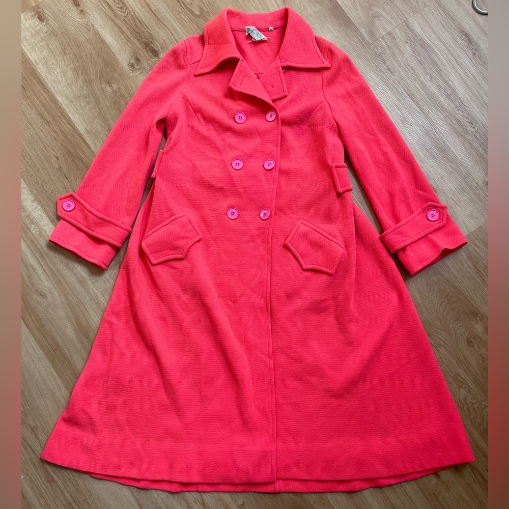 Vintage 1960's Italian Pink Wool Knit Mod Long Coat Gino Paoli 14
